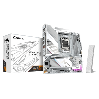 Материнская плата GIGABYTE X870M AORUS ELITE WF7 ICE, AM5, X870, 4xDDR5, 2xHDMI+2xUSB4, 2xM.2, mATX