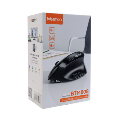 Мышь Meetion BTM008 White+Gray, Wireless, Оптическая, 2400DPI, 5 Button, 500mA, USB-C, 2.4 GHz/BT