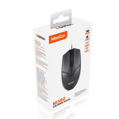 Мышь Meetion M360 Black, Оптическая, 1000DPI, 3 Button, USB, кабель 1.5 м, Проводная, Чёрный