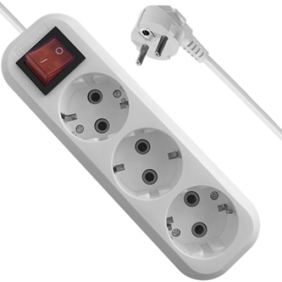 Удлинитель с заземлением Defender L330 16 А, 5 м, 3 розетки, выключ, белый