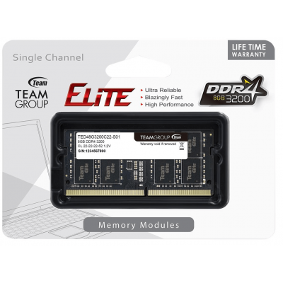 Оперативная память для ноутбука 8GB DDR4 3200Mhz Team Group ELITE SO-DIMM TED48G3200C22-S01 Оперативная память для ноутбука 8GB DDR4 3200Mhz Team Group ELITE SO-DIMM TED48G3200C22-S01