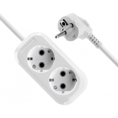 Удлинитель с заземлением Defender R320 16 А, 5 м, 2 розетки, белый