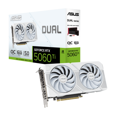 Видеокарта ASUS GeForce RTX5060Ti 16Gb, DUAL OC Edition White, GDDR7 DUAL-RTX5060TI-O16G-WHITE