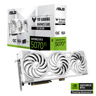 Видеокарта ASUS GeForce RTX5070Ti 16Gb, TUF GAMING BTF WHITE OC GDDR7 TUF-RTX5070TI-O16G-BTF-WHITE Видеокарта ASUS GeForce RTX5070Ti 16Gb, TUF GAMING BTF WHITE OC GDDR7 TUF-RTX5070TI-O16G-BTF-WHITE