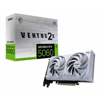 Видеокарта MSI GeForce RTX 5060 8G VENTUS 2X OC WHITE, 8G GDDR7 128bit 1xHDMI 3xDP G5060-8V2CW Видеокарта MSI GeForce RTX 5060 8G VENTUS 2X OC WHITE, 8G GDDR7 128bit 1xHDMI 3xDP G5060-8V2CW