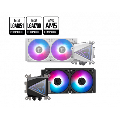 Водяное охлаждение для CPU MSI MAG CORELIQUID I240 WHITE Socket Intel/AMD, ARGB, Fan 2x120см Белый Водяное охлаждение для CPU MSI MAG CORELIQUID I240 WHITE Socket Intel/AMD, ARGB, Fan 2x120см Белый