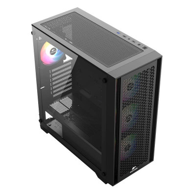 Корпус Wintek Andromeda MAX P193-M-B TG, ATX, USB 1*3.0/2*2.0, HD+Mic, 0,5mm, 4*12cm ARGB (контроллер + пульт д/у в комплекте), Black