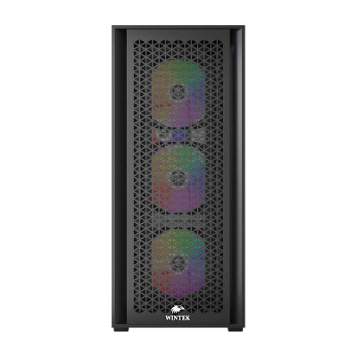 Корпус Wintek Andromeda MAX P193-M-B TG, ATX, USB 1*3.0/2*2.0, HD+Mic, 0,5mm, 4*12cm ARGB (контроллер + пульт д/у в комплекте), Black