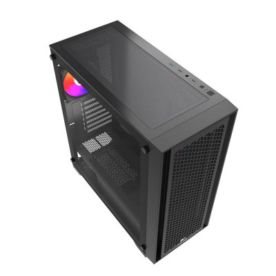 Корпус Wintek Andromeda MAX P193-M-B TG, ATX, USB 1*3.0/2*2.0, HD+Mic, 0,5mm, 4*12cm ARGB (контроллер + пульт д/у в комплекте), Black