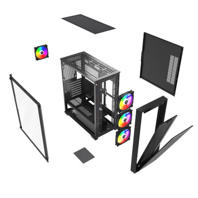 Корпус Wintek Andromeda MAX P193-M-B TG, ATX, USB 1*3.0/2*2.0, HD+Mic, 0,5mm, 4*12cm ARGB (контроллер + пульт д/у в комплекте), Black