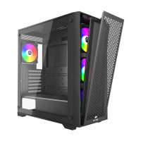 Корпус Wintek Andromeda MAX P193-M-B TG, ATX, USB 1*3.0/2*2.0, HD+Mic, 0,5mm, 4*12cm ARGB (контроллер + пульт д/у в комплекте), Black