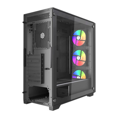 Корпус Wintek Andromeda MAX P193-M-B TG, ATX, USB 1*3.0/2*2.0, HD+Mic, 0,5mm, 4*12cm ARGB (контроллер + пульт д/у в комплекте), Black