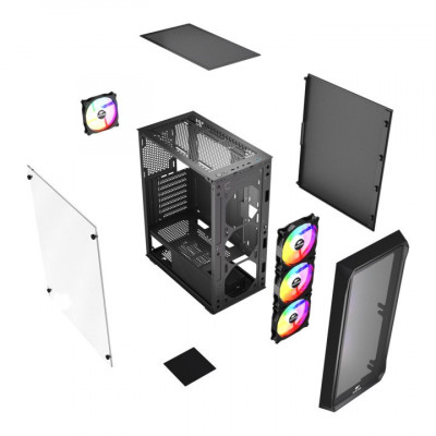 Корпус Wintek Tornado Pro PS195-B-M TG, ATX, USB 1*3.0/2*2.0, HD+Mic, 0,5mm, 4*12cm ARGB, Black