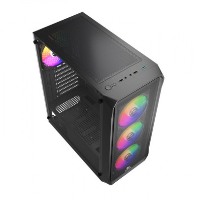 Корпус Wintek Tornado Pro PS195-B-M TG, ATX, USB 1*3.0/2*2.0, HD+Mic, 0,5mm, 4*12cm ARGB, Black