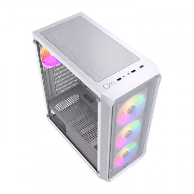 Корпус Wintek Tornado Pro PS195-W-M TG, ATX, USB 1*3.0/2*2.0, HD+Mic, 0,5mm, 4*12cm ARGB, White