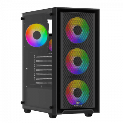 Корпус Wintek Apollo 802-B-M TG, ATX/Micro ATX, USB 1*3.0/2*2.0, HD+Mic, 4*12cm ARGB (контроллер + пульт д/у в комплекте), чёрный