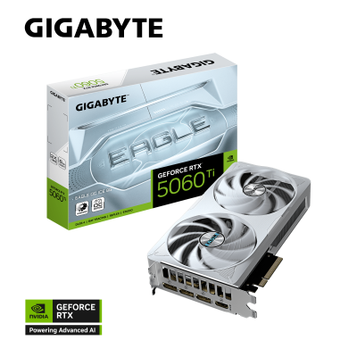 Видеокарта GIGABYTE GeForce RTX™ 5060 Ti EAGLE OC ICE 8G, 8Gb/128bit GDDR7, 1хHDMI+3xDP 2.1, PCIe5.0