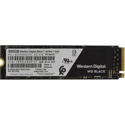 Твердотельный накопитель  500GB SSD WD BLACK NVMe  M.2 PCI-E Gen3x4 R3400Mb/s, W2500MB/s WDS500G2X0C