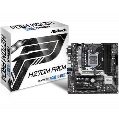 Материнская плата ASRock H270M PRO4 LGA1151 iH270 4xDDR4 6xSATA3 RAID 2xUM.2 D-Sub DVI HDMI mATX