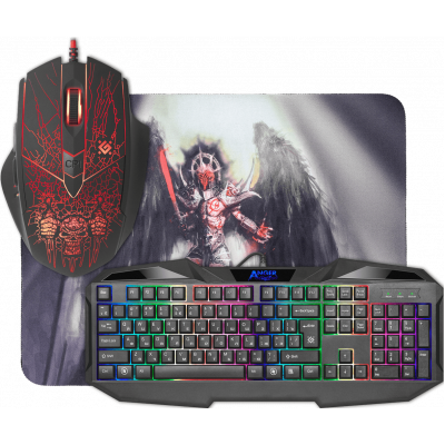 Игровой набор Defender Клавиатура + Мышь+Коврик Anger MKP-019, USB, Оптическая мышь, Черный, MKP-019