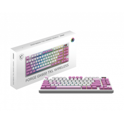 Игровая Клавиатура MSI FORGE GK600 TKL W VIOLET RU, Механическая/WIFI/BT/USB2.0/RGB/83кл./1.8м Белая
