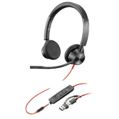 Наушники Poly Blackwire 3325 Stereo MS USB-C +3.5mm Plug +USB-C/A Adapter (8X222AA)